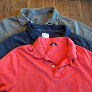 JCrew Lot of 3 jersey polos.  Navy, Red and Gray.  Large.